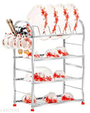 Stainless steel wall mount dish rack, bartan stand with four shelves for kitchen utensils