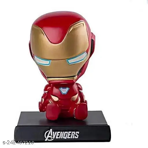 Multi-colored Iron Man Avengers bobblehead, car dashboard decor with mobile holder, kids' friendly collectible toy