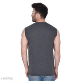 Grey melange cotton blend sleeveless Geum Men's Self-Design Henley T-shirt, high-quality, comfortable, perfect fit for casual wear