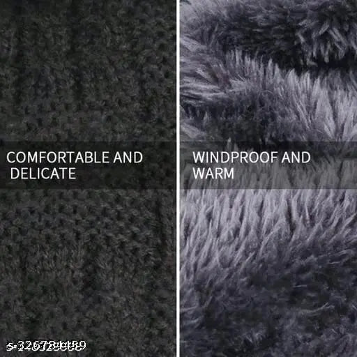 Acrylic colorblocked beanie cap & scarf set, fur-lined for winter warmth, PinKit men & women style, India origin