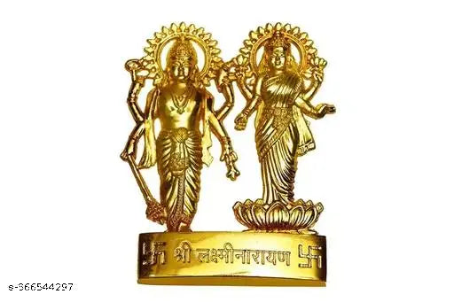 Golden brass idol of Lord Laxmi and Vishnu Ji, traditional Indian god idol (1.5" x 1.5" x 1.5")