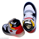 Fashionable fancy kids casual light shoes boys shoes featuring LED lights, black with white sole and laces