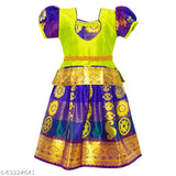 Embroidered Chanderi Silk lehenga-choli with acrylic dupatta for girls (Indian South Style, 6-12 Months)