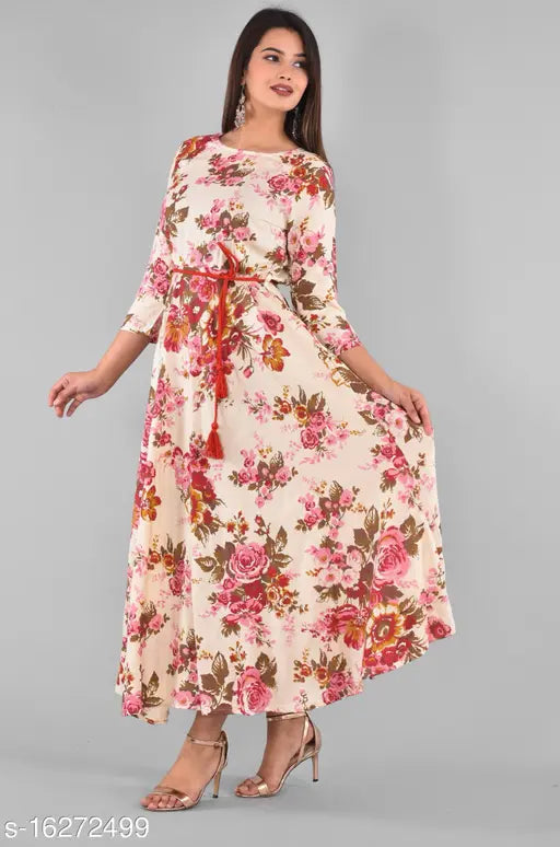Multi-colored floral print anarkali kurta