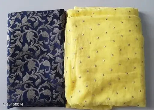 Chiffon saree with jacquard net running blouse, single Myra Voguish Indian saree (Free Size, 5.5m x 0.8m)