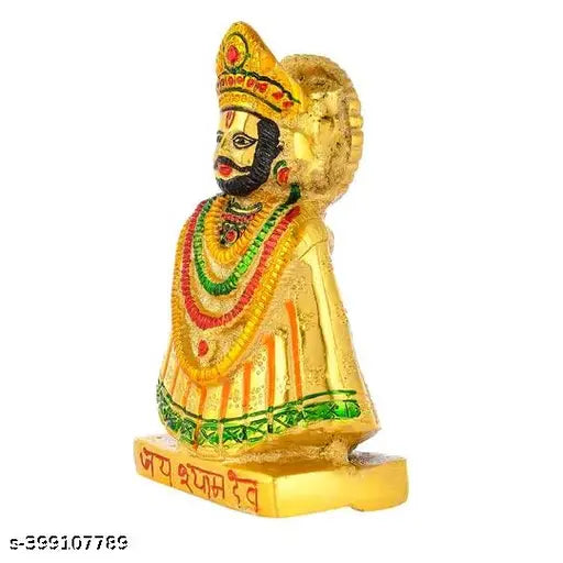 Attractive Khatu Shyam Ji Murti: Beautiful Metal Showpiece for Temple Decoration, 16cm High