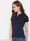 Solid cotton-blend polo neck half sleeves t-shirt by Harbor n Bay for women, size S