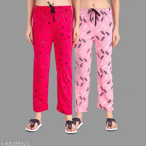 Pink and red pajamas with animal print, comfortable, lounge wear for women and girls