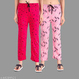 Pink and red pajamas with animal print, comfortable, lounge wear for women and girls
