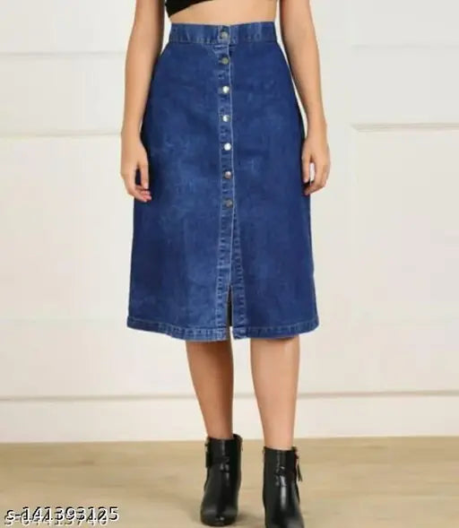 Denim Western skirt, solid net pattern, size 28/30, Indian origin fashion for women