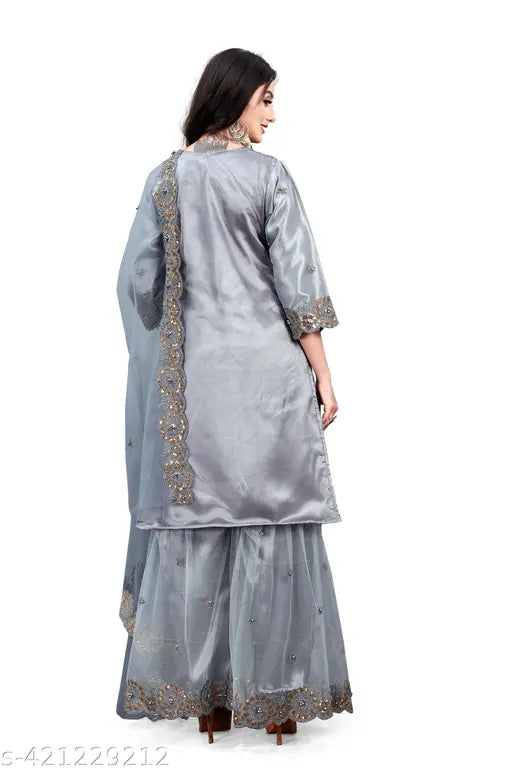 Ethnic blue embroidered bridal dupatta with sequin work draping set