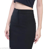 Women's solid pencil skirt, midi length, black material