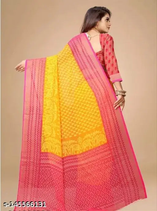 Chiffon Brasso saree & running blouse, Indian-origin zari woven pattern, single free size (5.3m/0.8m)