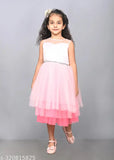 Baby pink layered knee length girls party dress, net fabric with sleeveless design, perfect for 1-6 year olds