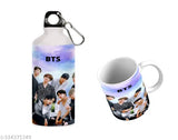 BTS printed aluminum sipper & ceramic mug combo (750ml, 330ml), Indian-made Kpop band gift set for loved ones