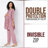 Rayon maternity night suit for women and girls (top & bottom), soft, breathable, comfortable, printed net pyjamas with two side invisible zips, double protection, India origin
