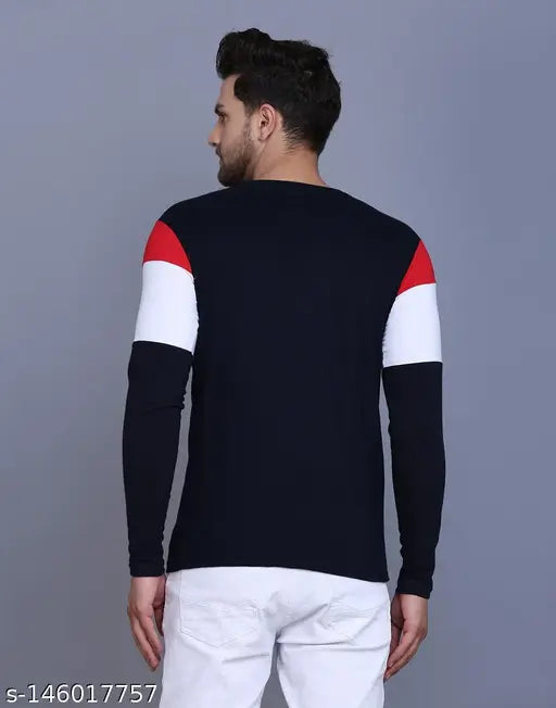 Red cotton blend color blocked printed men's full sleeve round neck t-shirt (SL0022R), trendy and stylish design, perfect for a confident look