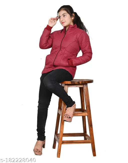 Maroon, large size jacket with a zip closure