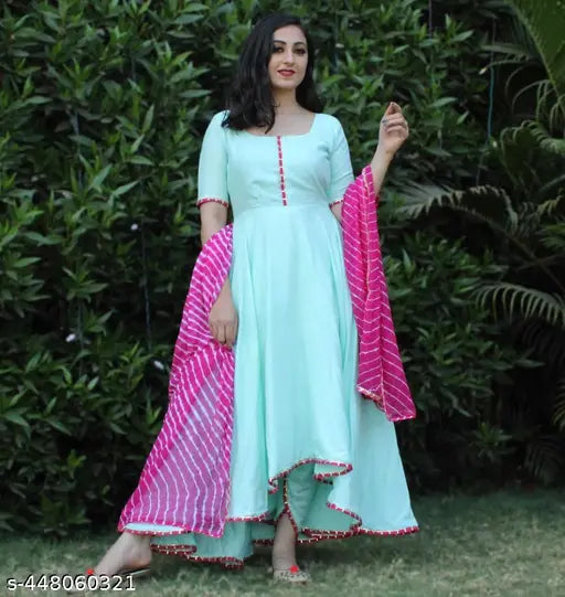 Georgette short-sleeved sky gown, solid color, Indian-made women's fashion wear