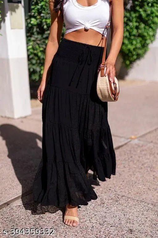 Black high waisted skirt with ruffle hem and side pocket