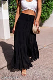 Black high waisted skirt with ruffle hem and side pocket