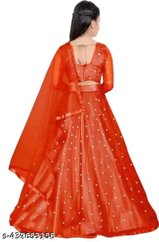 Embellished net lehenga and dupatta for kids, Indian traditional clothing with long sleeves (N), age 0-15 years