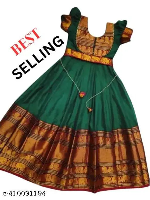 Green and yellow Jahee silk solid South Indian lahenga choli for girls on display, showcasing intricate woven design and short sleeves, perfect for special occasions