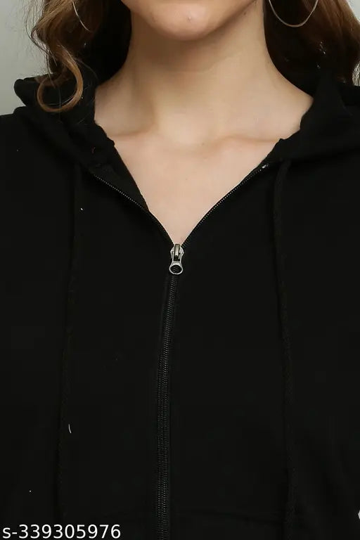 Fleece winter hood jacket, solid color fleece jacket for cold weather, Indian-made AAIRAS hoodie on model