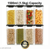 Black airtight kitchen storage containers, set of 8, 1500ml capacity