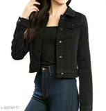 Stylish denim soft cotton jacket for girls/women/ladies - solid pattern, long sleeves, size S-XL