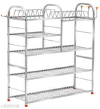 Silver metal 5 shelf wall mount kitchen rack, stainless steel
