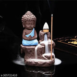 Blue and yellow polyresin figurine incense burner backflow smoke fountain frontside combo