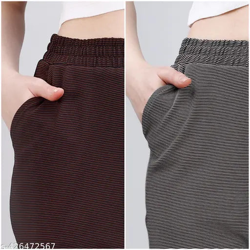High-rise, comfort fit cotton lycra jogger set for women - high quality active bottomwear in textured net pattern, featuring elastic belt and drawstring waist closure, plus side pockets