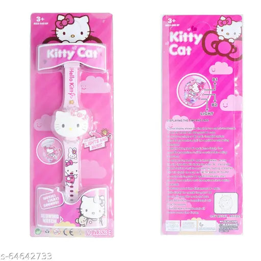 3D Hello Kitty Face Based Toy Design Digital Glowing Watch with Disco Music and Blinking Lights for Kids | for Boys Girls- Good Birthday Return Gift