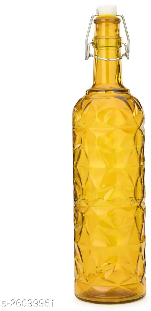 Airtight yellow 1000ML glass water bottle for serving and storage, colorful design by Afast India