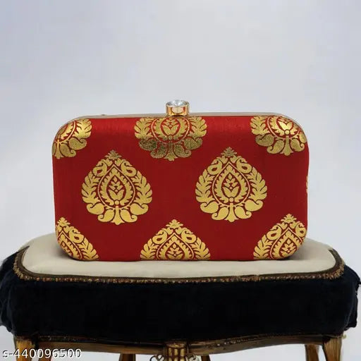 Red and gold Barbedos print framed clutch purse for women