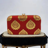 Red and gold Barbedos print framed clutch purse for women