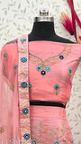 Pink net Lehenga Choli with exquisite embroidery work, ideal for weddings and special occasions. Embroidered Indian lehenga set with free size, 2.5m dupatta length, and matching blouse piece. Perfect for festivals, parties, bridal events, functions, trips, and gifts