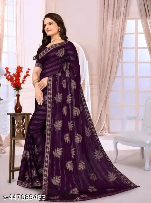 Purple Georgette silk saree with intricate embroidery