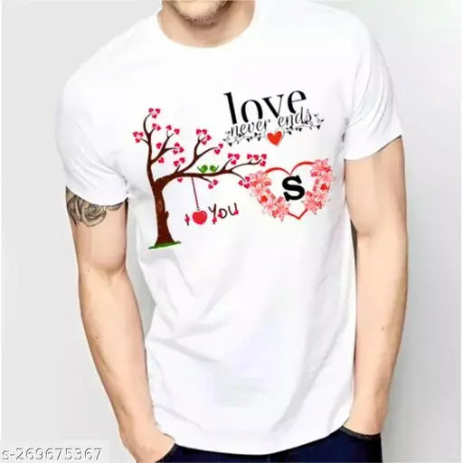 White polyester men's half sleeve printed round neck t-shirt, trendy fashion for men