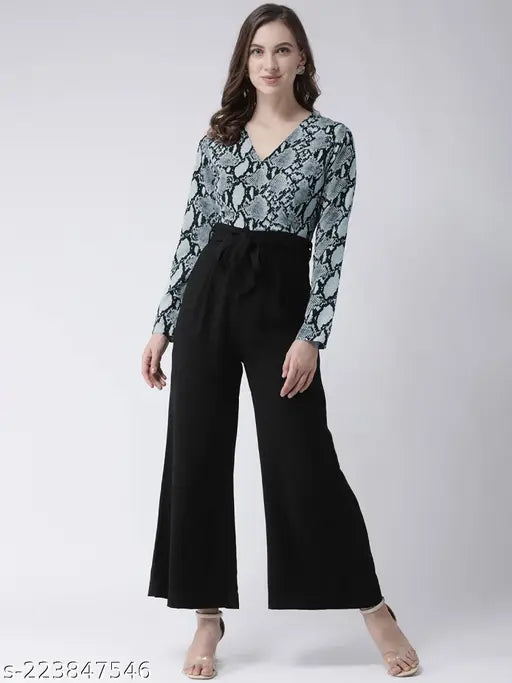 Denim animal print jumpsuit for women, long sleeves, XS to XXXXL sizes