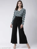 Denim animal print jumpsuit for women, long sleeves, XS to XXXXL sizes