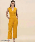 Trendy viscose v-neck jumpsuit for women, sleeveless and solid pattern, size M (Bust 36in, Length 54in, Waist 30in, Hip 38in), Indian origin