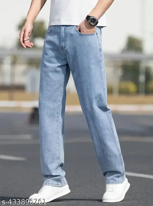 Light blue cotton baggy fit jeans for men, comfortable and versatile, perfect for everyday wear