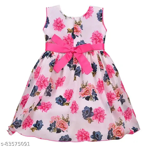 Silver floral knit dress with pink ribbon