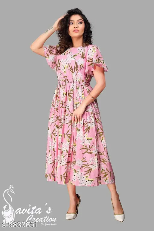 Stylish cotton floral print dresses for women and girls, short sleeve, India-origin fashion trends