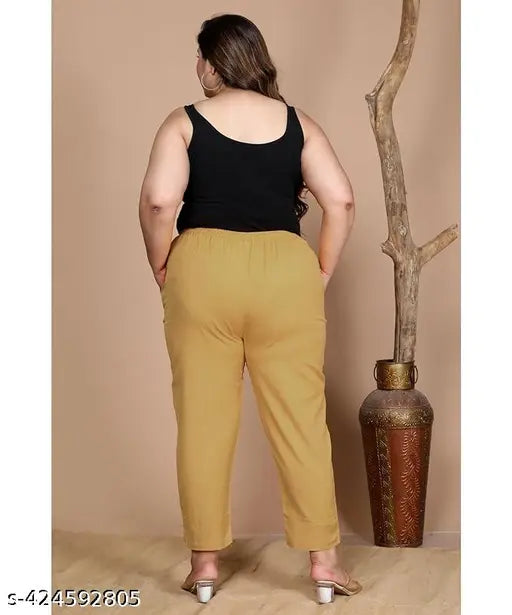 Women's jumbo cotton regular fit plus size pants, side pockets