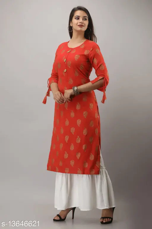 Rayon printed kameez, long sleeves, sharara set