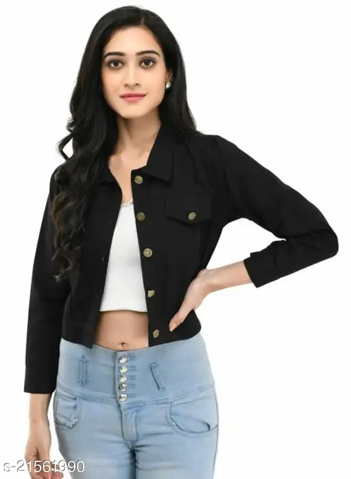 Black denim women's jacket, size S-XL, trendy Indian-made denimwear for women