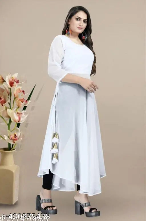 Long-sleeved Georgette Nyra Cut kurti for jeans, solid-patterned, women's fashion, India origin